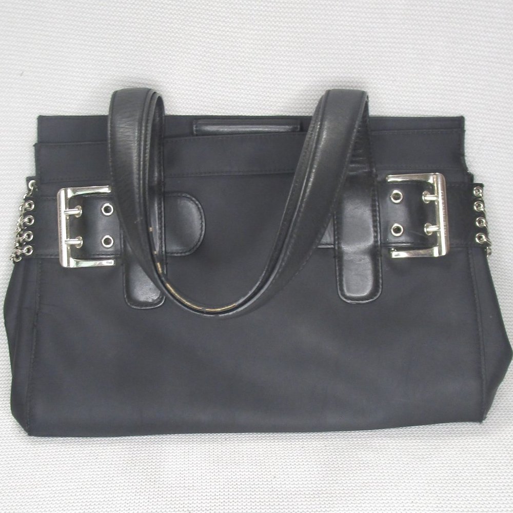Gianni Bini Black leather shoulder bag buckles and chains